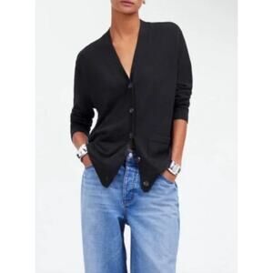 Madewell Boyfriend Cardigan 100% Merino Wool V-Neck Sweater True Black NWT XS